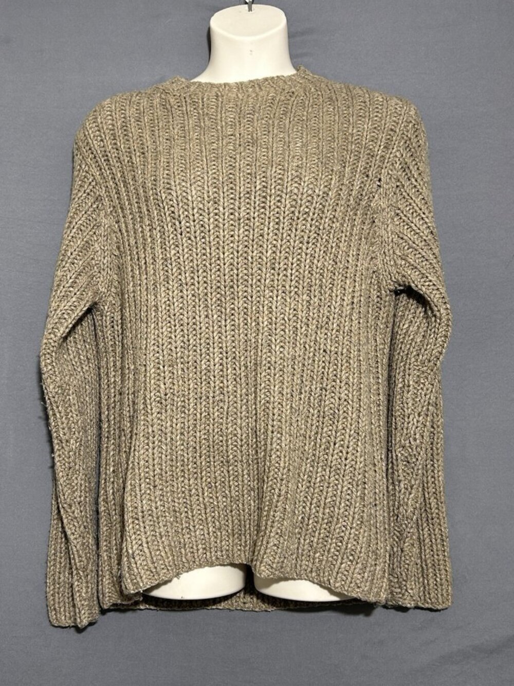 J Crew Handknit Sweater Sz Large Oatmeal Beige Lambswool Blend Chunky Knit